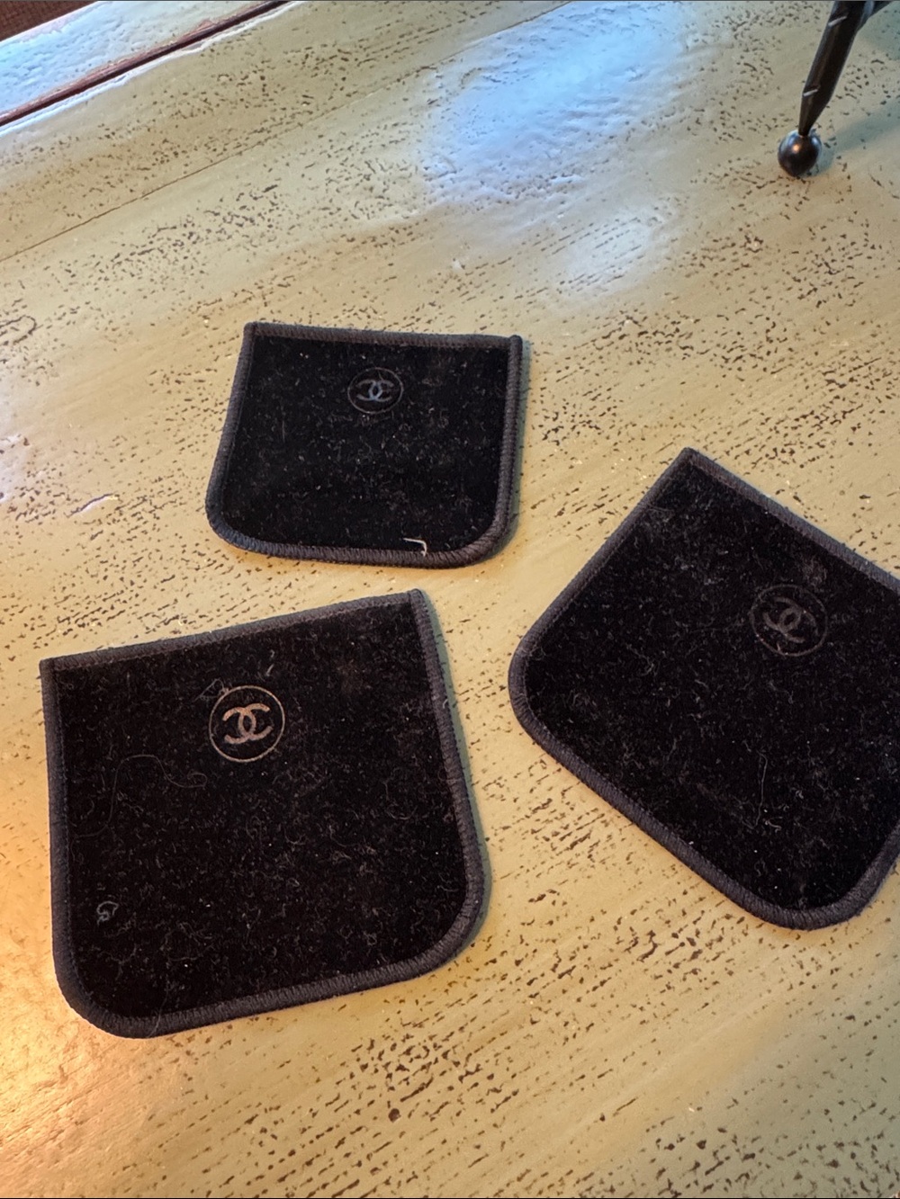 3 like new CHANEL Black Velvet Phone Pocket Pouches Trio